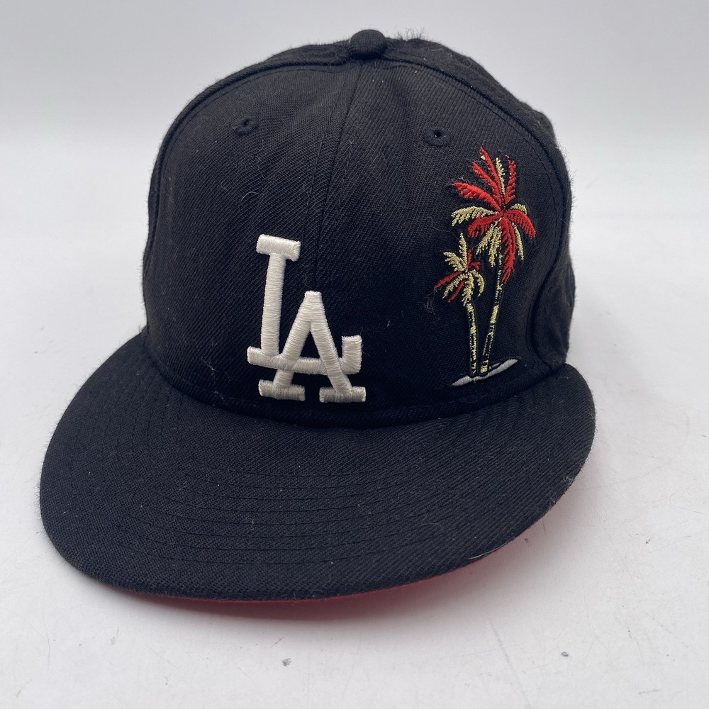Los Angeles Dodgers Hat Palm Tree‎ Black New Era 59fifty Size 7 Fitted Cleaned